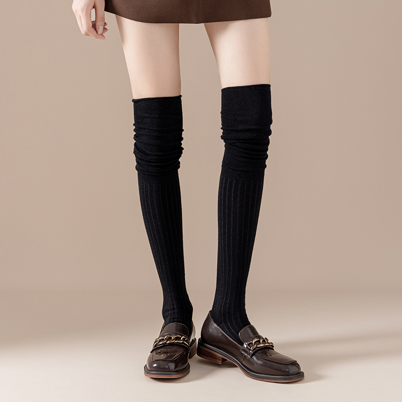 Calzini alti fino al ginocchio da donna neri sexy in cotone ad ago singolo