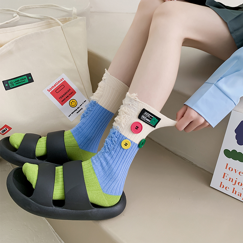 Calzini color block mendicante con bottoni