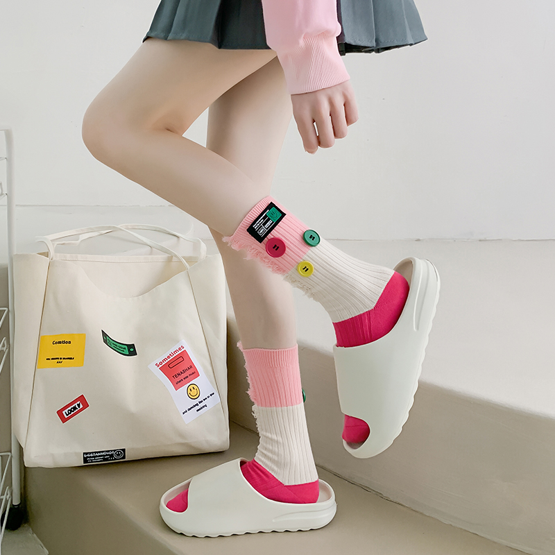 Calzini color block mendicante con bottoni