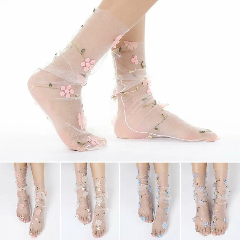 Calzini sottili patchwork di pizzo